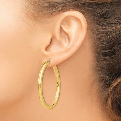 14K Yellow Gold Polished 4mm Lightweight Tube Hoop Earrings