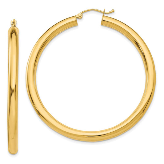 14K Yellow Gold Polished 4mm Lightweight Tube Hoop Earrings