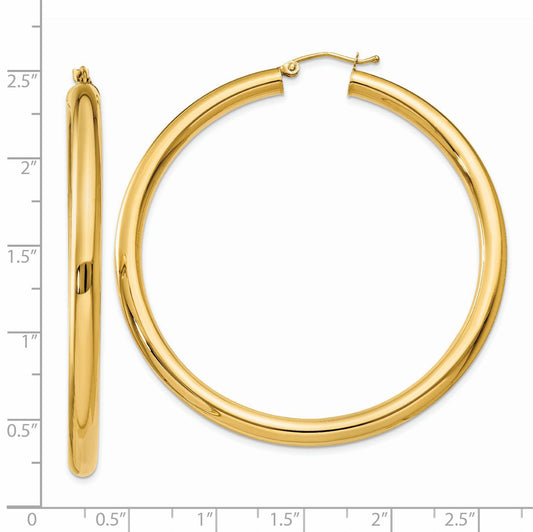 14K Yellow Gold Polished 4mm Tube Hoop Earrings