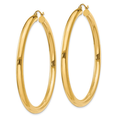 14K Yellow Gold Polished 4mm Lightweight Tube Hoop Earrings