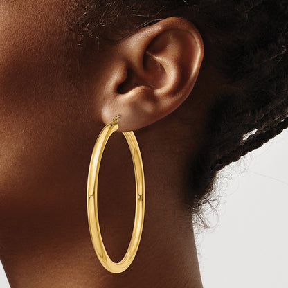 14K Yellow Gold Polished 4mm Tube Hoop Earrings
