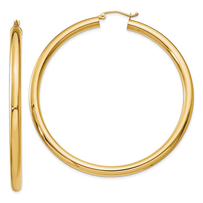 14K Yellow Gold Polished 4mm Tube Hoop Earrings