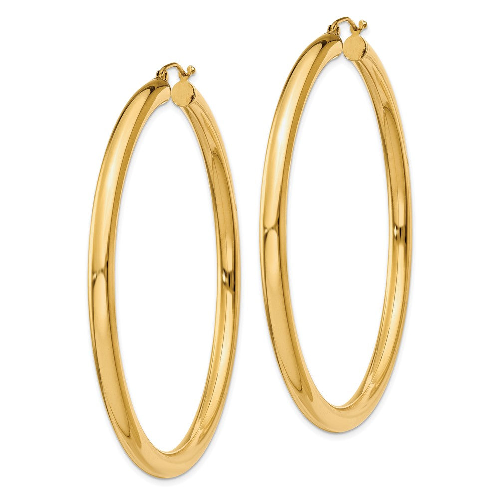 14K Yellow Gold Polished 4mm Lightweight Tube Hoop Earrings