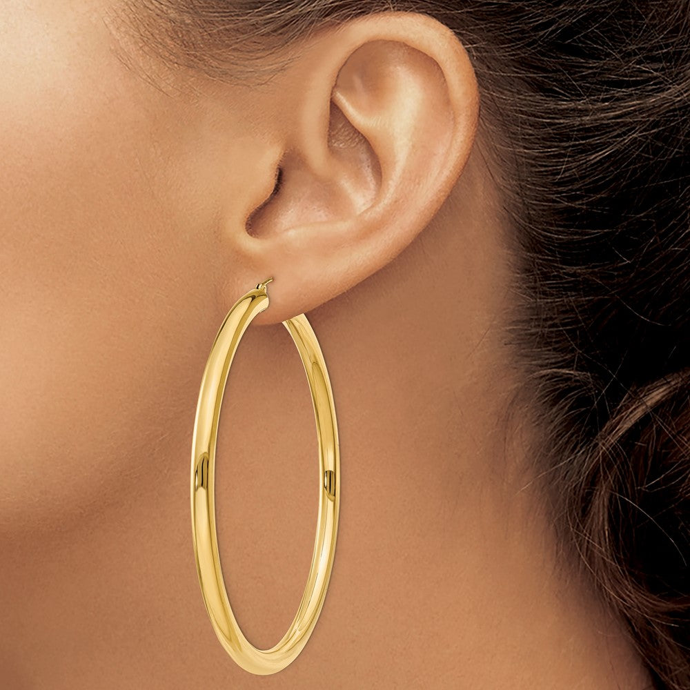 14K Yellow Gold Polished 4mm Tube Hoop Earrings