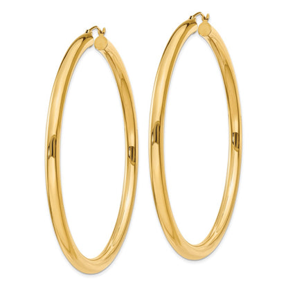 14K Yellow Gold Polished 4mm Lightweight Tube Hoop Earrings