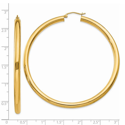 14K Yellow Gold Polished 4mm Lightweight Tube Hoop Earrings