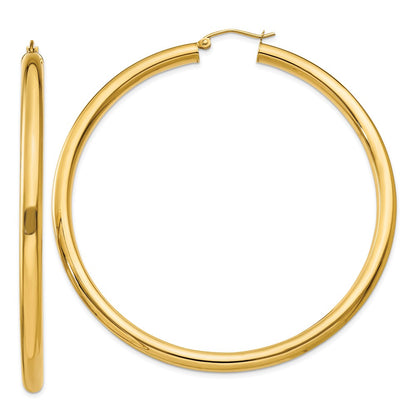 14K Yellow Gold Polished 4mm Lightweight Tube Hoop Earrings