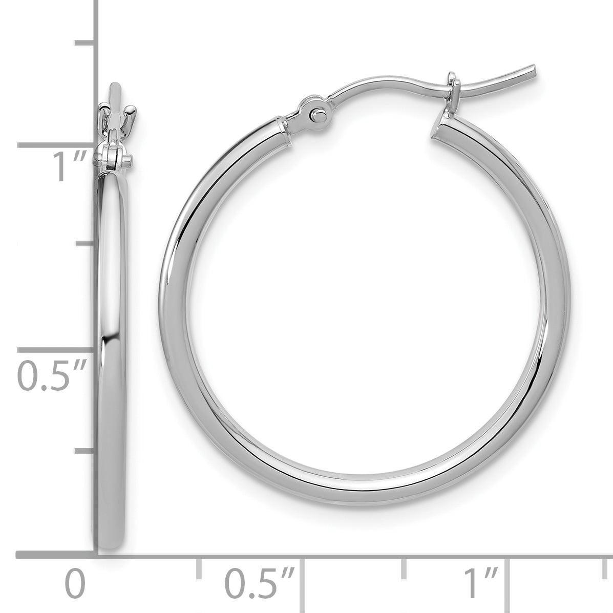 10K White Gold Polished Hinged Hoop Earrings
