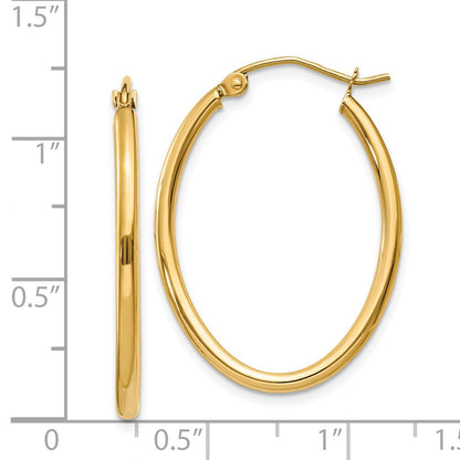 14K Yellow Gold Oval Polished Hoop Earring