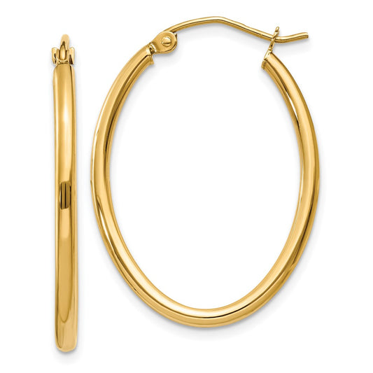 14K Yellow Gold Oval Polished Hoop Earring