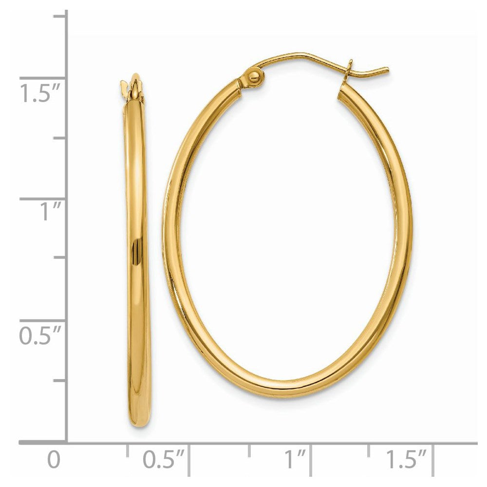 14K Yellow Gold Oval Polished Hoop Earring