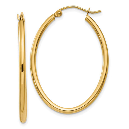 14K Yellow Gold Oval Polished Hoop Earring