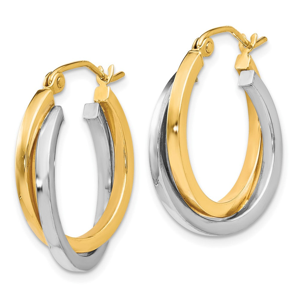 10K Two-Tone Polished Hinged Hoop Earrings