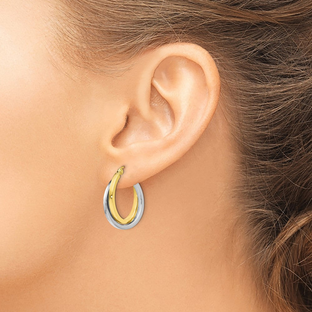 10K Two-Tone Polished Hinged Hoop Earrings