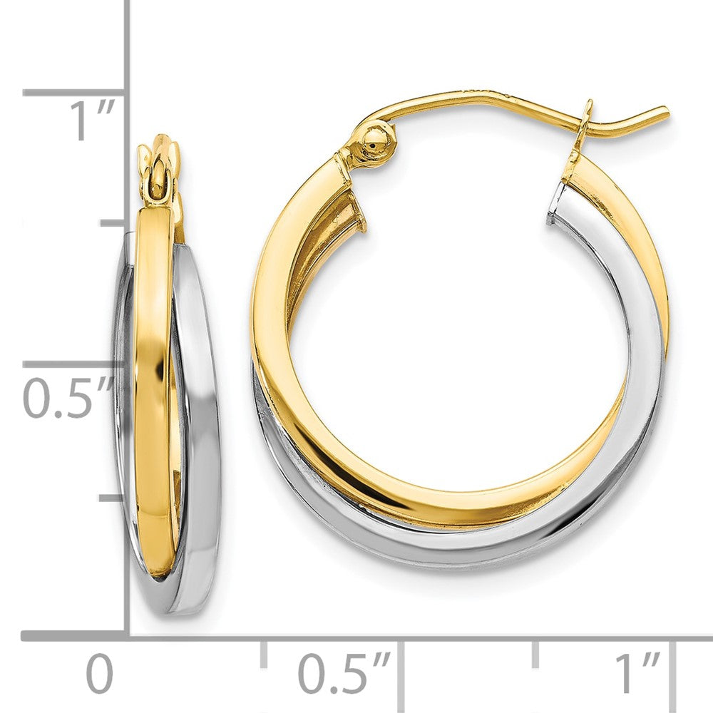 10K Two-Tone Polished Hinged Hoop Earrings