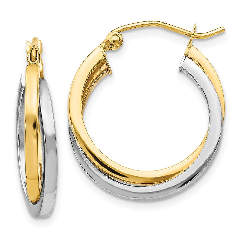 10K Two-Tone Polished Hinged Hoop Earrings
