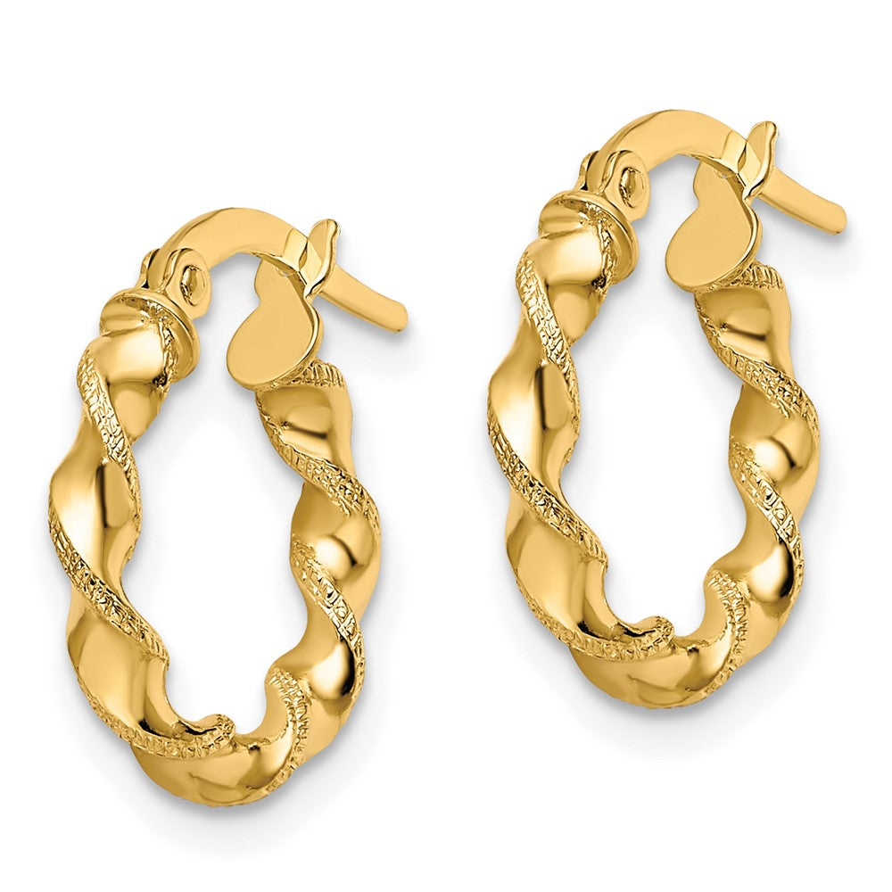 10K Yellow Gold Polished And Textured Twisted Hinged Hoop Earrings