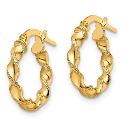 10K Yellow Gold Polished And Textured Twisted Hinged Hoop Earrings
