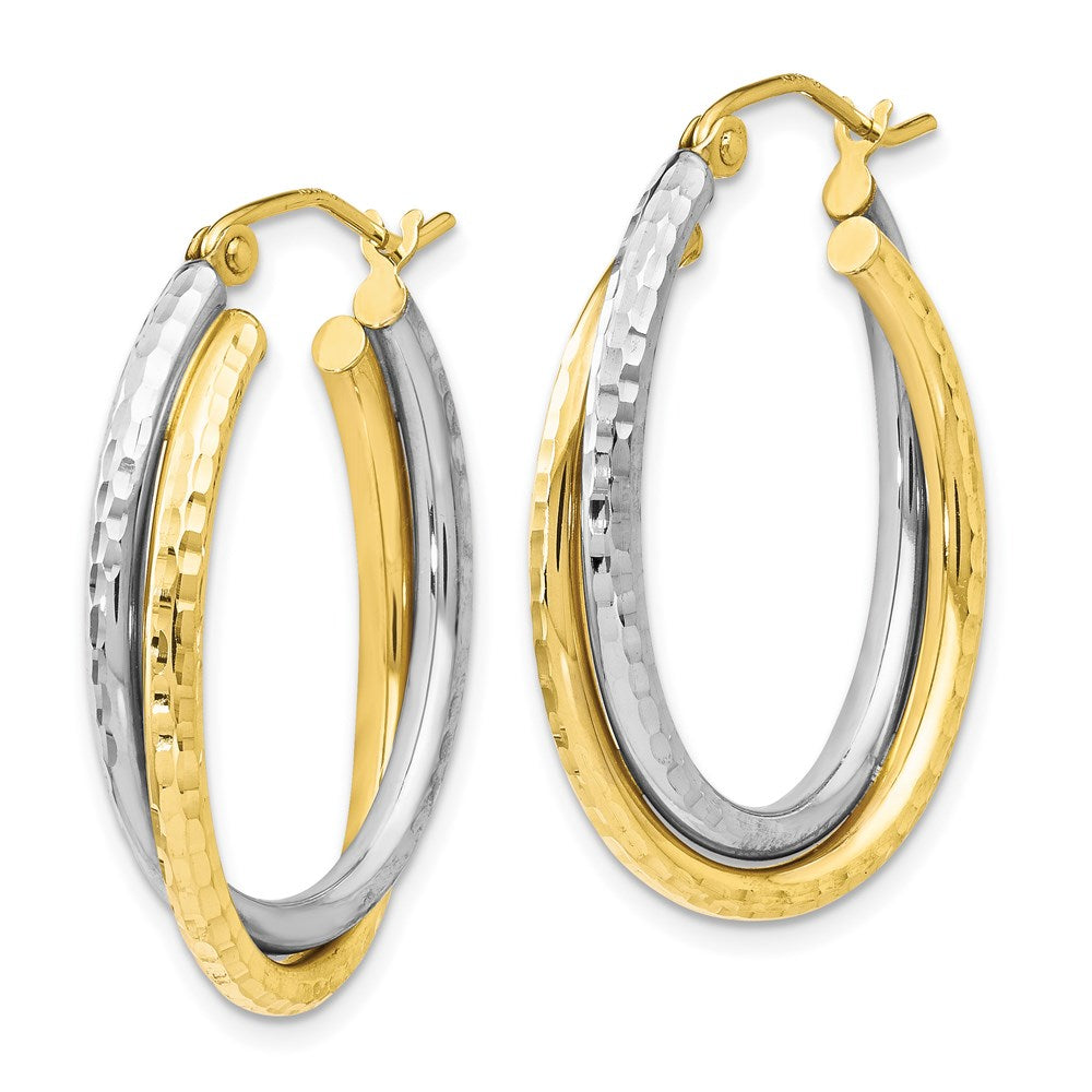 10K Two-Tone Textured Hinged Hoop Earrings