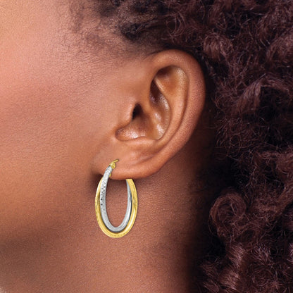 10K Two-Tone Textured Hinged Hoop Earrings