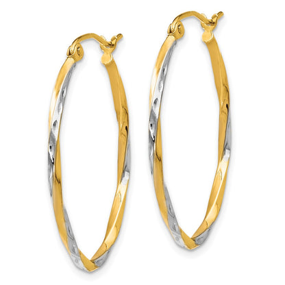 10K Yellow W/Rhodium Oval Hinged Hoop Earrings