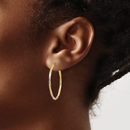 10K Yellow W/Rhodium Oval Hinged Hoop Earrings