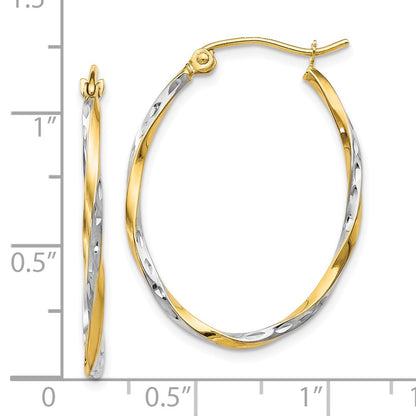 10K Yellow W/Rhodium Oval Hinged Hoop Earrings