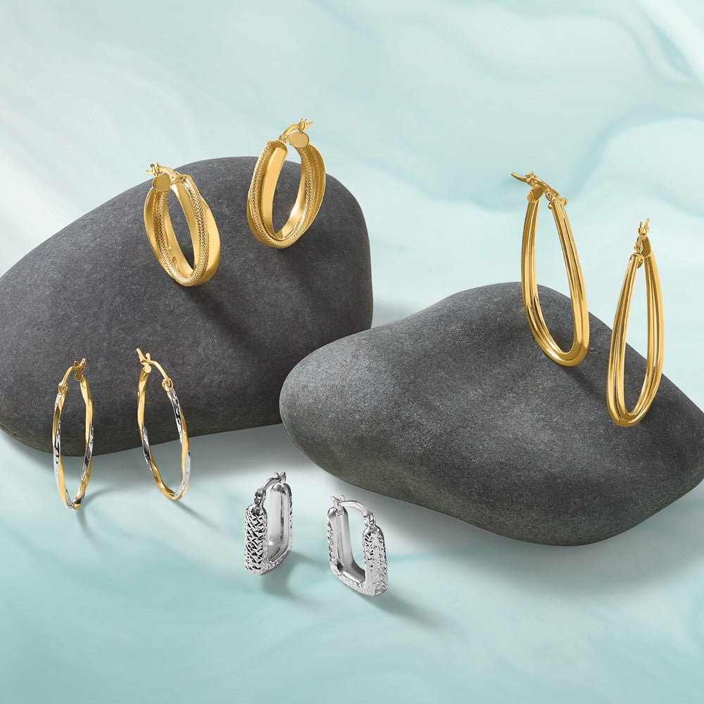 10K Yellow W/Rhodium Oval Hinged Hoop Earrings