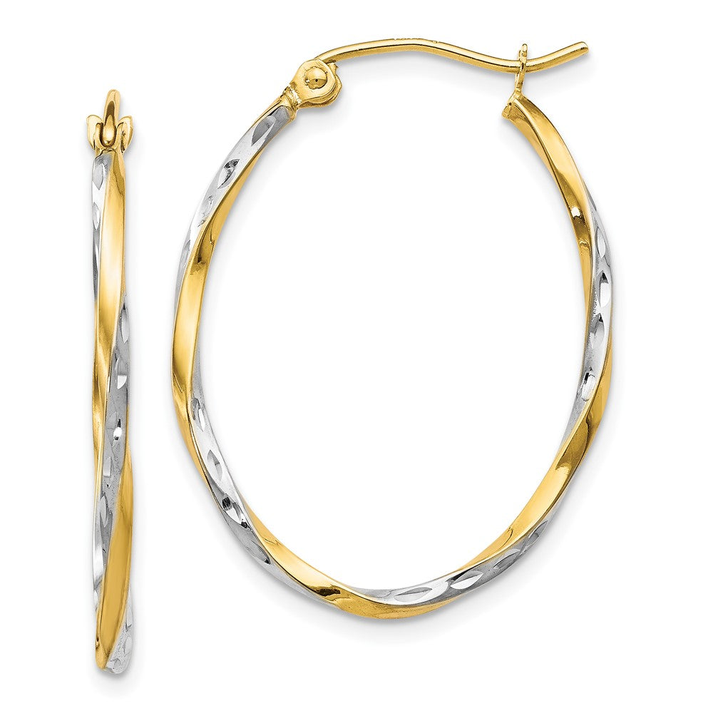 10K Yellow W/Rhodium Oval Hinged Hoop Earrings