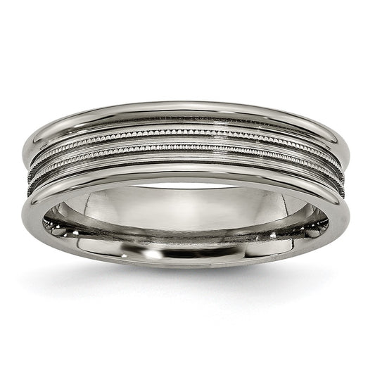 Titanium Grooved And Beaded 6mm Polished Band