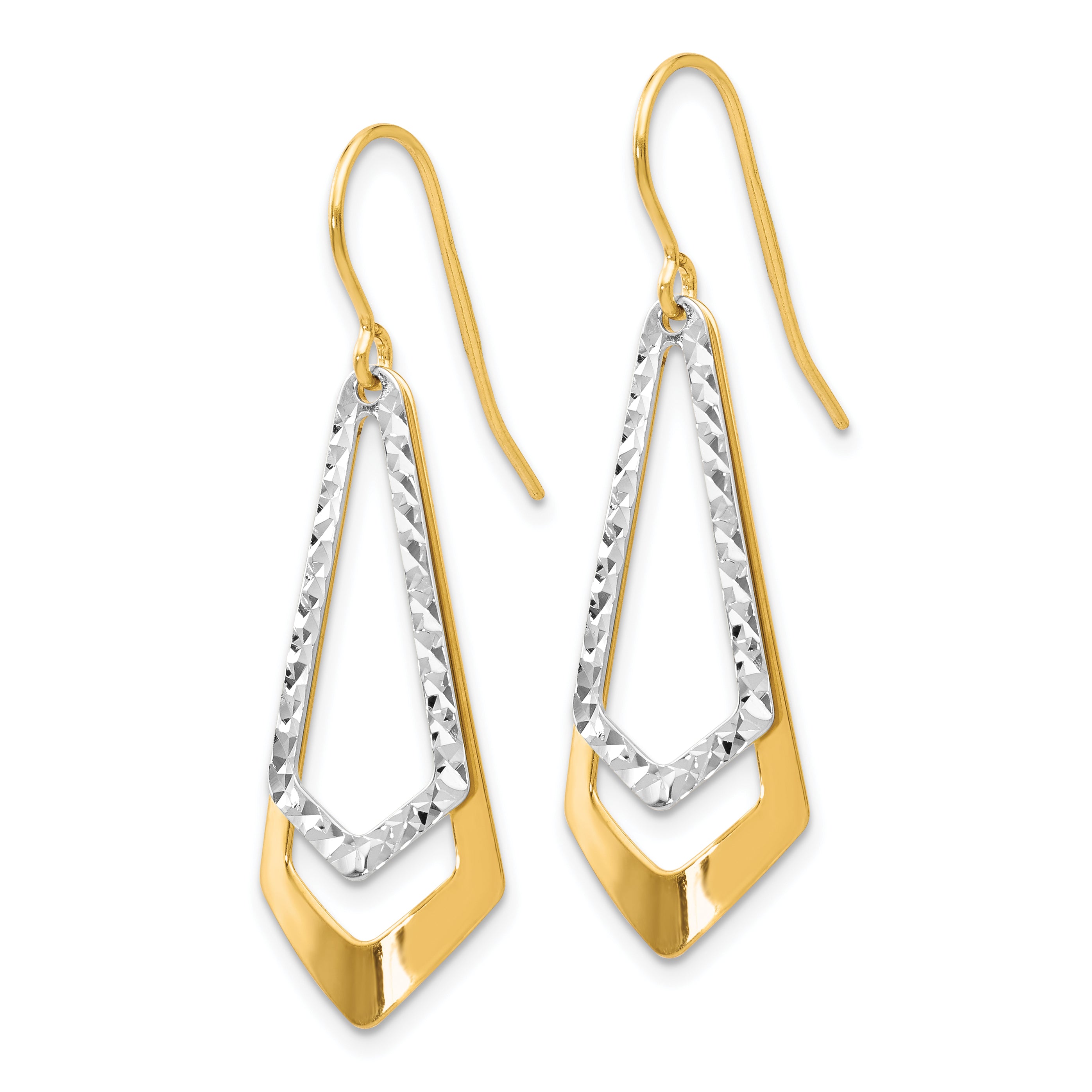 10K Two Tone D/C Shepherd Hook Dangle Earrings