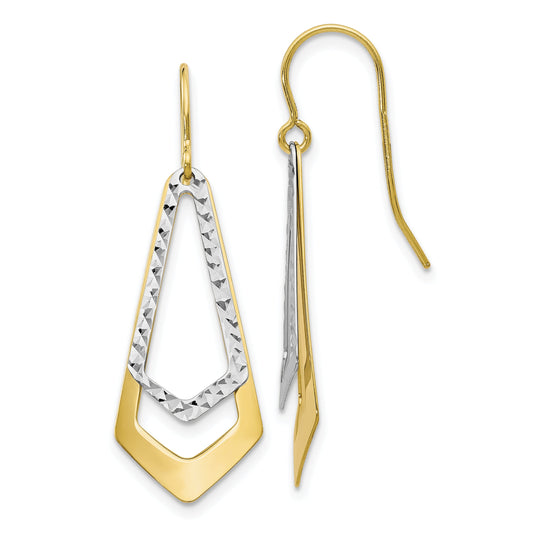 10K Two Tone D/C Shepherd Hook Dangle Earrings