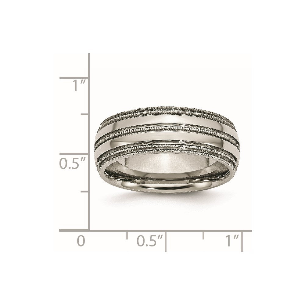 Titanium Grooved And Beaded Edge 8mm Polished Band