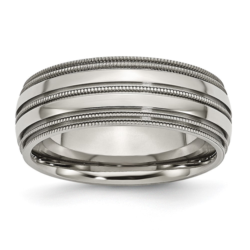Titanium Grooved And Beaded Edge 8mm Polished Band