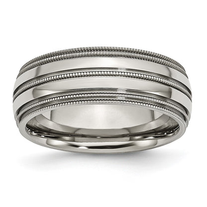 Titanium Grooved And Beaded Edge 8mm Polished Band