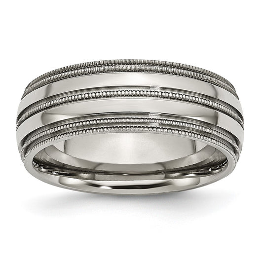 Titanium Grooved And Beaded Edge 8mm Polished Band