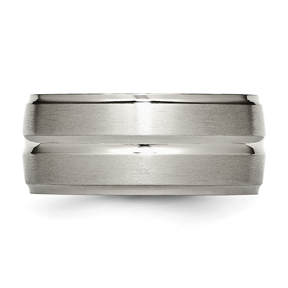 Titanium Grooved Ridged Edge 10mm Brushed And Polished Band
