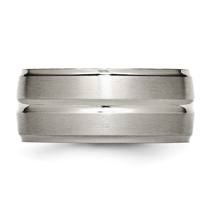 Titanium Grooved Ridged Edge 10mm Brushed And Polished Band