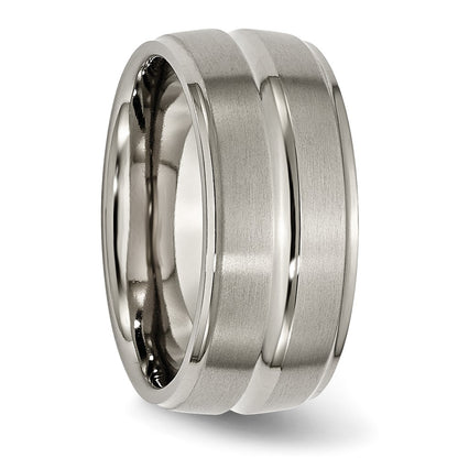 Titanium Grooved Ridged Edge 10mm Brushed And Polished Band
