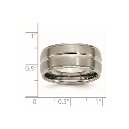 Titanium Grooved Ridged Edge 10mm Brushed And Polished Band