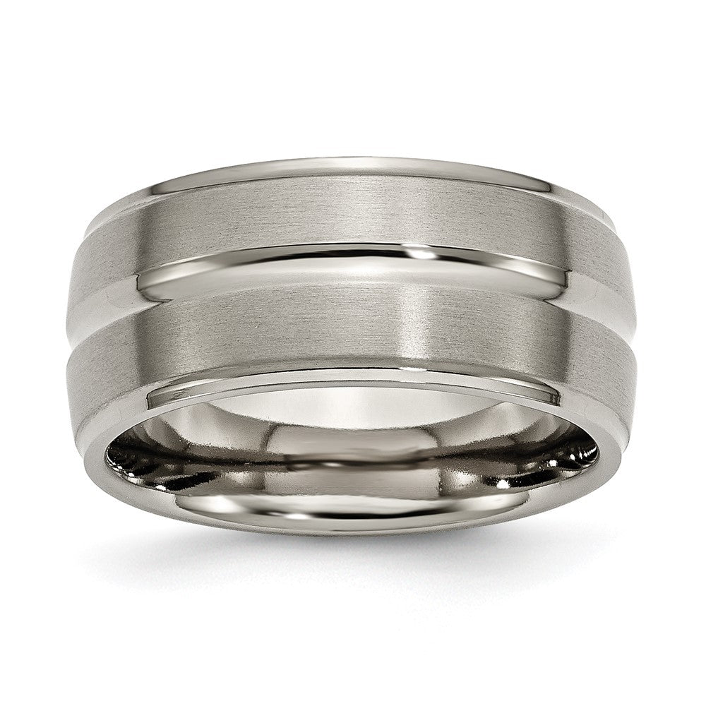 Titanium Grooved Ridged Edge 10mm Brushed And Polished Band