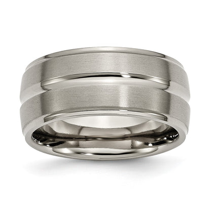 Titanium Grooved Ridged Edge 10mm Brushed And Polished Band