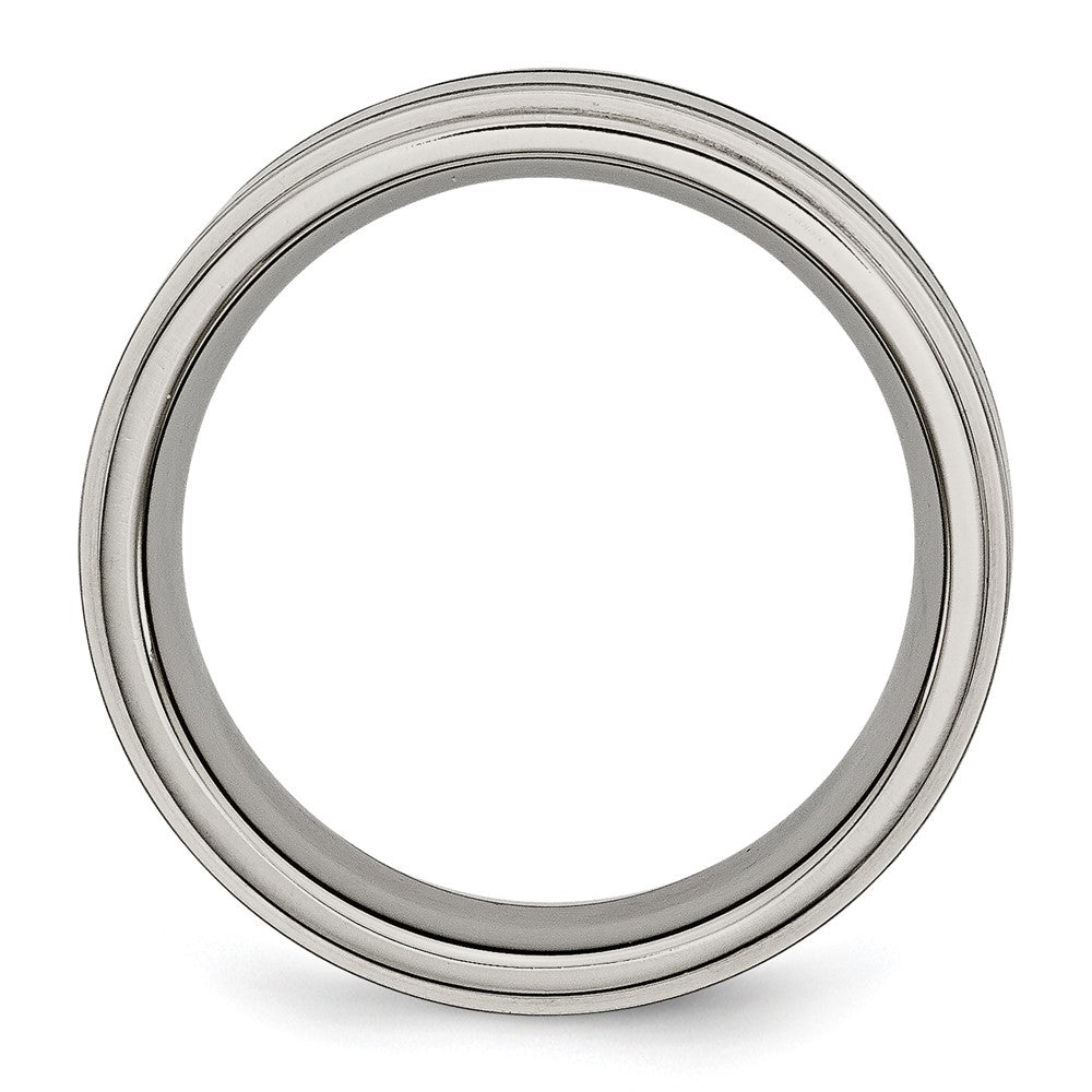 Titanium Ridged Edge Black Rubber 8mm Brushed/Polished Band