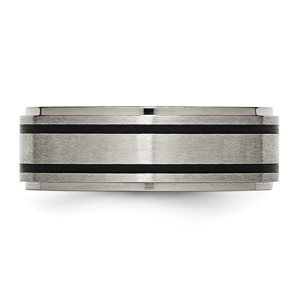 Titanium Ridged Edge Black Rubber 8mm Brushed/Polished Band