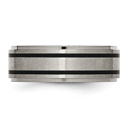 Titanium Ridged Edge Black Rubber 8mm Brushed/Polished Band