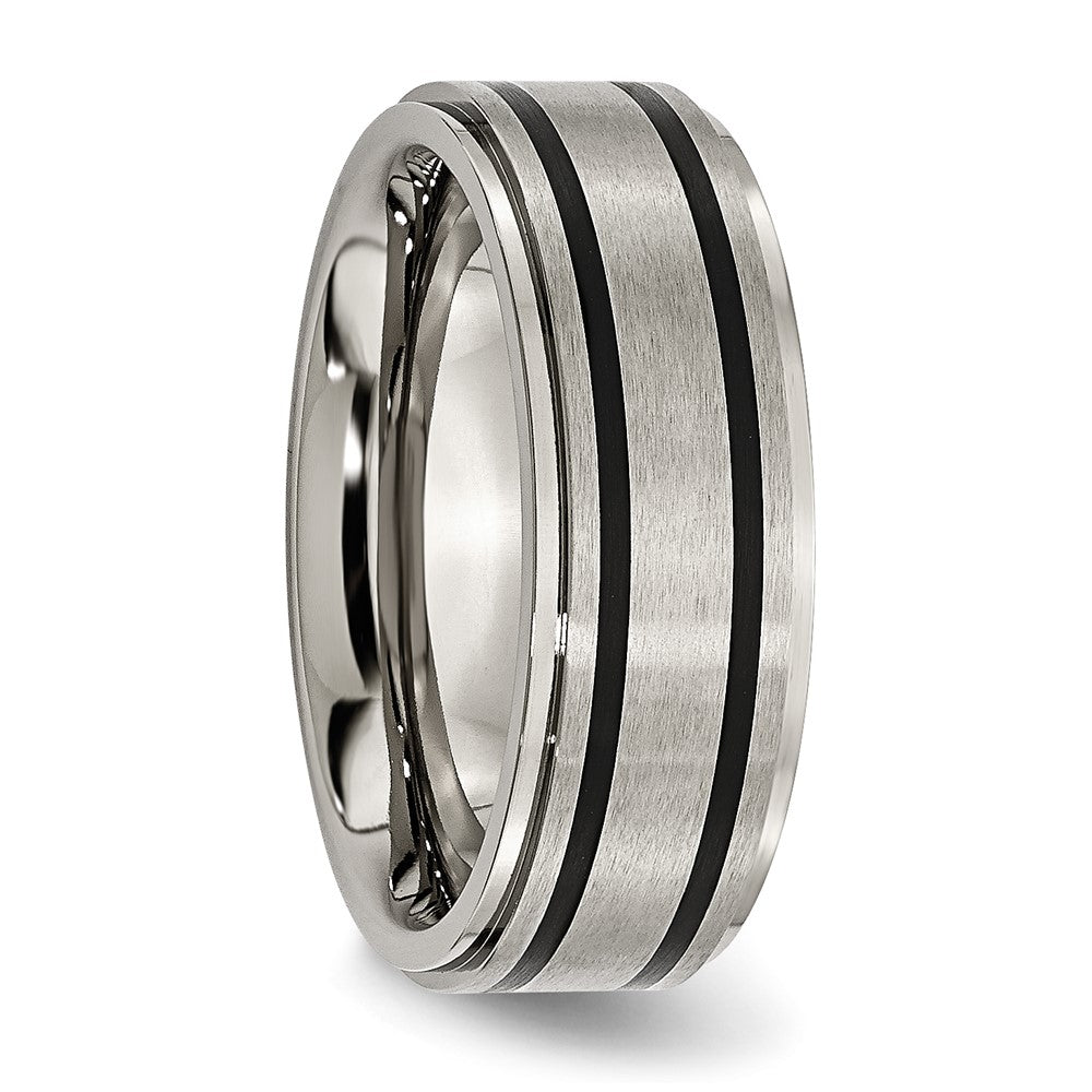 Titanium Ridged Edge Black Rubber 8mm Brushed/Polished Band