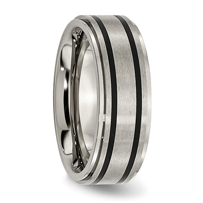 Titanium Ridged Edge Black Rubber 8mm Brushed/Polished Band