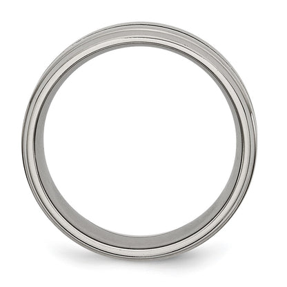 Titanium Grooved Ridged Edge 8mm Brushed And Polished Band