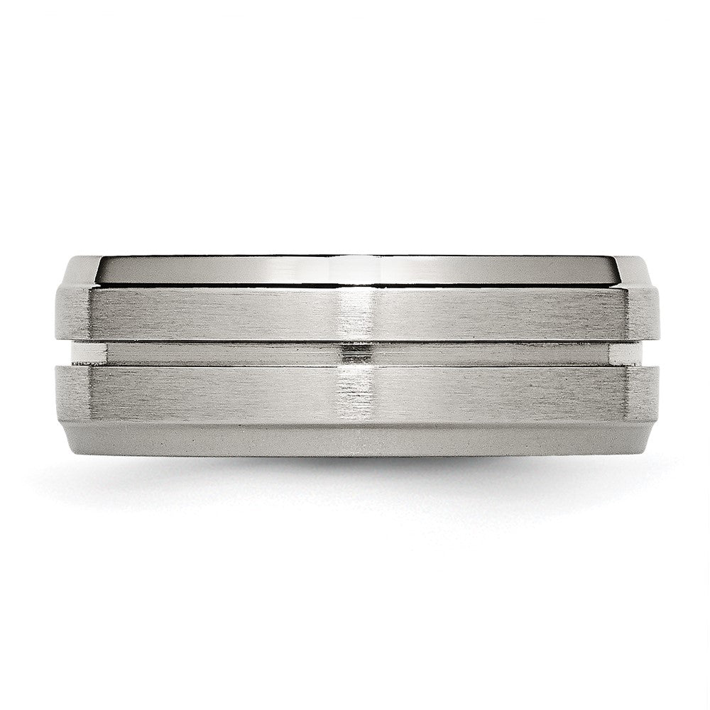 Titanium Grooved Ridged Edge 8mm Brushed And Polished Band