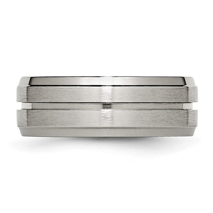 Titanium Grooved Ridged Edge 8mm Brushed And Polished Band